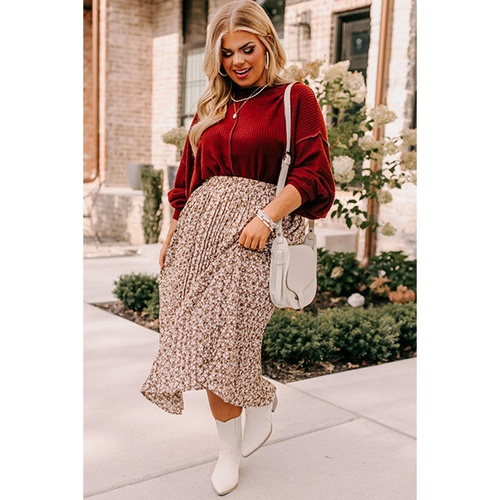 Gold Flame Exposed Seam Detail Waffle Knit Plus Size Top - 1X - Main Image
