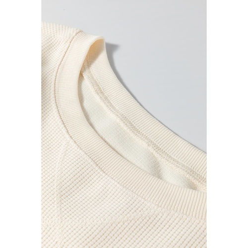 White Solid Color Waffle Knit Drop Shoulder Plus Size Sweatshirt - 1X - Main Image