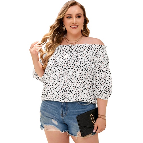 Cheetah Spotted Plus Size Off Shoulder Blouse - 2X - Main Image