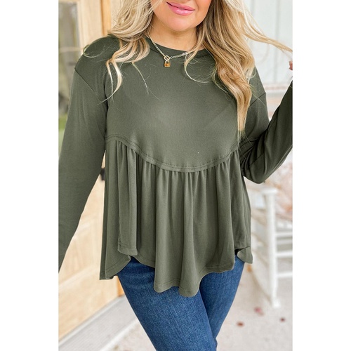 Mist Green Plus Size Thermal Knitted Babydoll Flare Top - 3X - Main Image