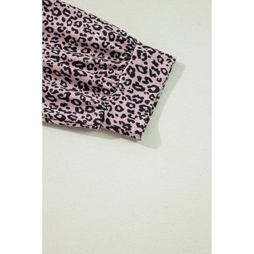 Black Leopard Print Colorblock V Neck Long Sleeve Plus Size Top - 2X - Main Image