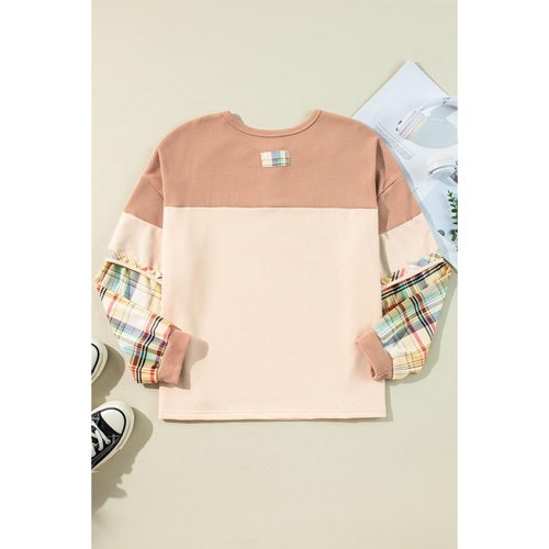 Parchment Plus Size Plaid Patchwork Layered Henley Top - 1X - Main Image