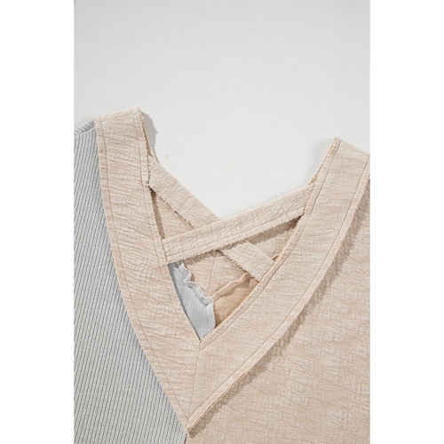 Ashleigh Blue Plus Size Textured Colorblock Patchwork V Neck Top - 3X - Main Image