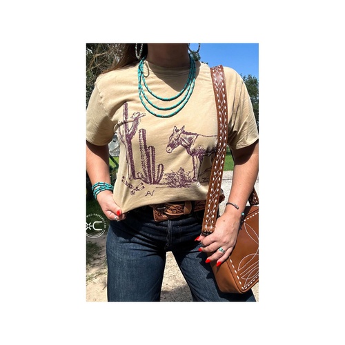 Parchment  Western Burro Cactus Crew Neck Graphic Tee - 1X - Main Image