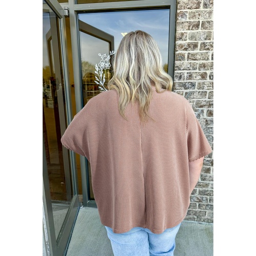 Smoke Gray Ribbed Striped Crew Neck Plus Size Knit T Shirt - 4X - Main Image