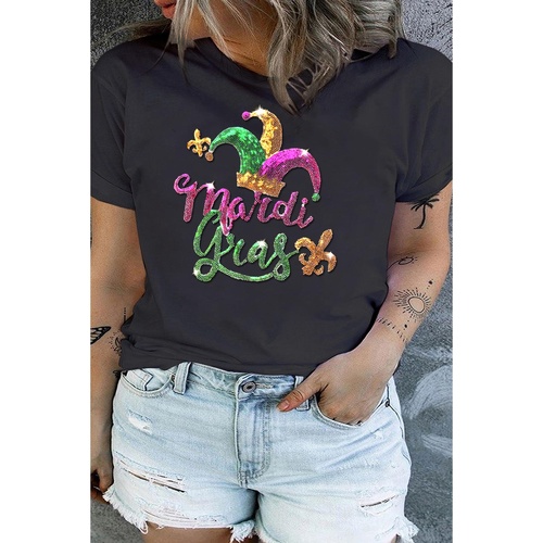 Black Shimmering Mardi Gras Graphic Plus Size T Shirt - 1X - Main Image