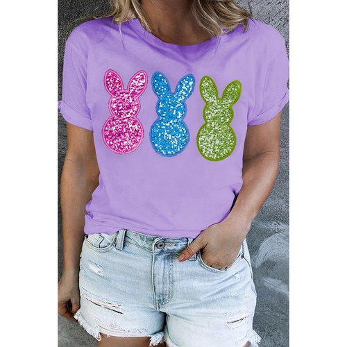 Orchid Petal Sequin Bunny Graphic Plus Size Easter Tee - 4X - Main Image
