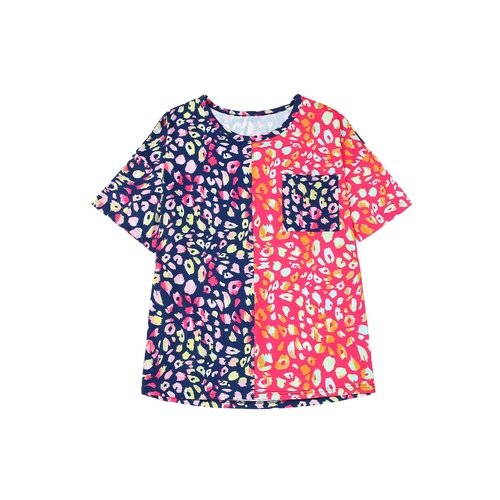 Plus Size Leopard Colorblock Short Sleeve Top - 1X - Main Image