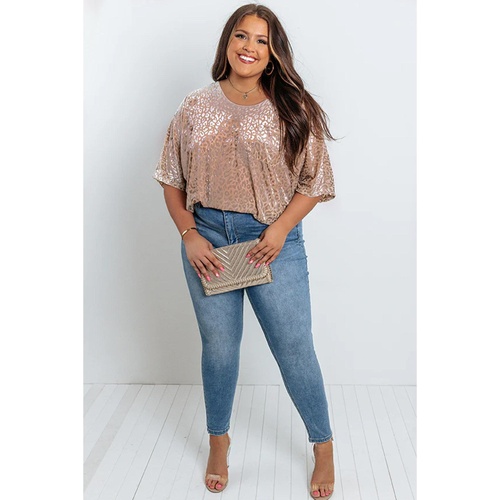 Khaki Leopard Print Plus Size T-shirt - 2X - Main Image