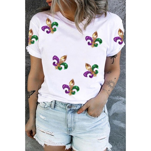 White Plus Size Glitter Fleur De Lis Patch Mardi Gras T-shirt - 3X - Main Image