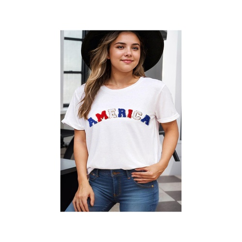 White AMERICA Chenille Embroidered Plus Size T Shirt - 1X - Main Image
