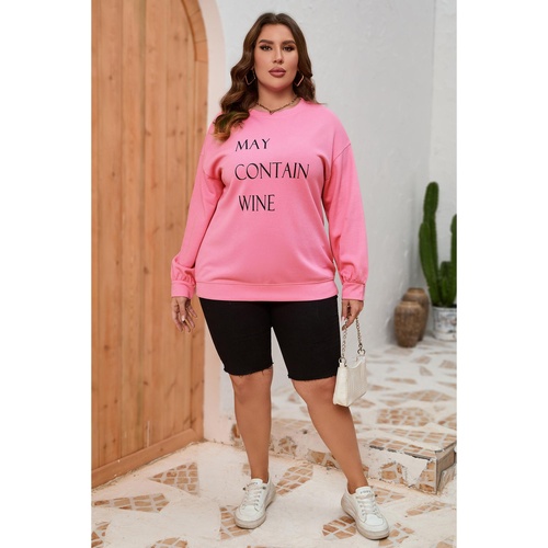 Pink May Contain Wine Crew Neck Plus Size Sweatshirt - 2X - Main Image
