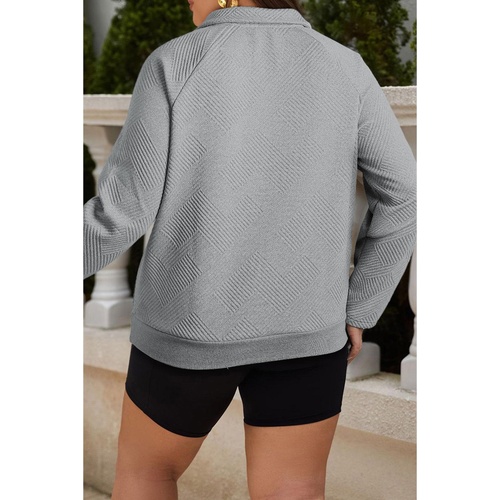 Light Grey Textured Snap Buttons Pullover Plus Size Sweatshirt - 1X - Main Image