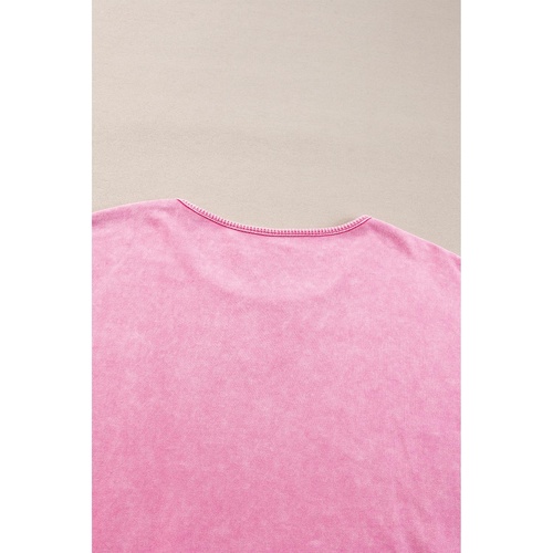 Pink Plus Size Mineral Wash Drop Shoulder Round Neck Sweatshirt - 2X - Main Image