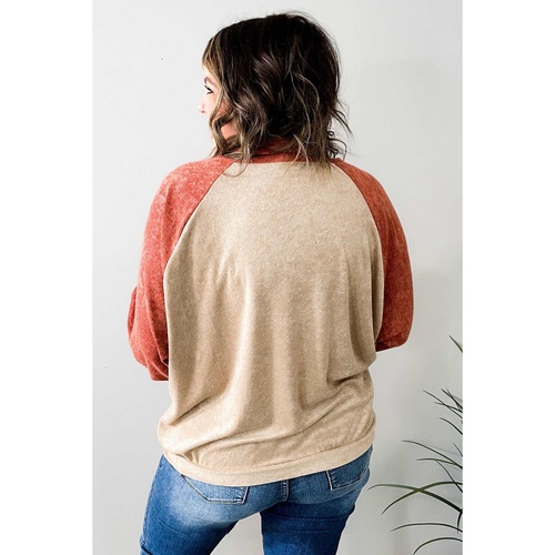 Orange Plus Size Colorblock Raglan Hoodie with Pockets - 1X - Main Image