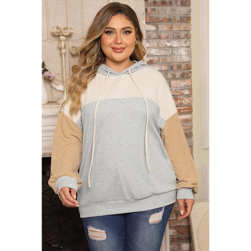 Multicolour Plus Size Colorblock Drop Shoulder Ribbed Knit Hoodie - 3X - Main Image