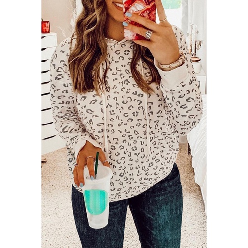 Printed Subtle Slit Plus Size Leopard Hoodie - 4X - Main Image