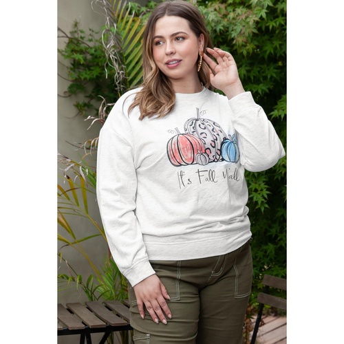 Azura Exchange Gray Pumpkin Graphic Plus Size Pullover Sweatshirt - 1X - Main Image