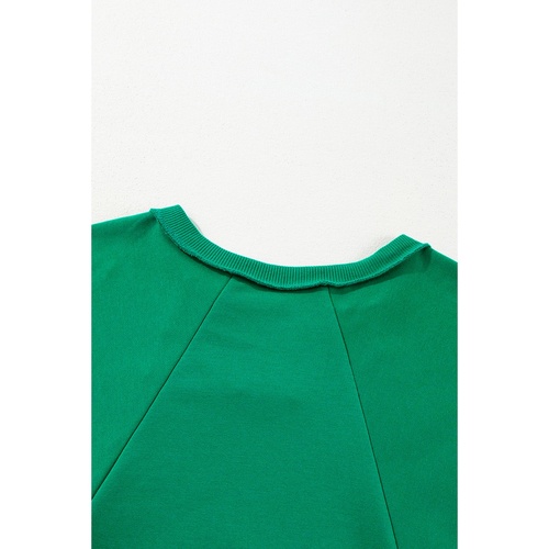 Bright Green Exposed Seam Notched Neck Drop Shoulder Plus Sweatshirt - 2X - Main Image