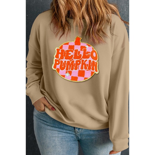 Apricot Plus Hello Pumpkin Pattern Drop Shoulder Halloween Sweatshirt - 4X - Main Image