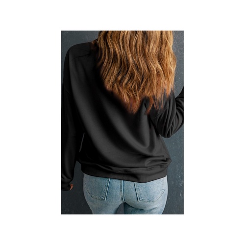 Black Sequin Pumpkin Face Graphic Plus Size Halloween Sweatshirt - 2X - Main Image