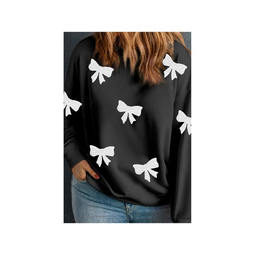 Black Bow Pattern Drop Shoulder Plus Size Sweatshirt - 2X - Main Image