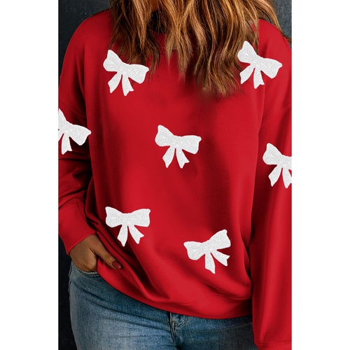 Racing Red Bow Pattern Drop Shoulder Plus Size Sweatshirt - 4X - Main Image
