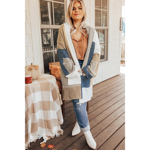 Multicolor Plus Size Colorblock Knit Cardigan - 2X - Main Image
