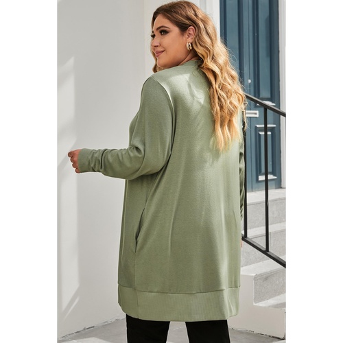 Green Plus Size Snap Buttons Front Knit Cardigan - 1X - Main Image