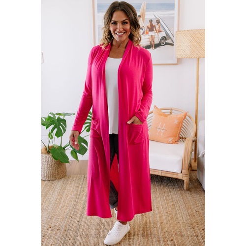 Strawberry Pink Plus Size Side Split Pockets Duster Cardigan - 1X - Main Image
