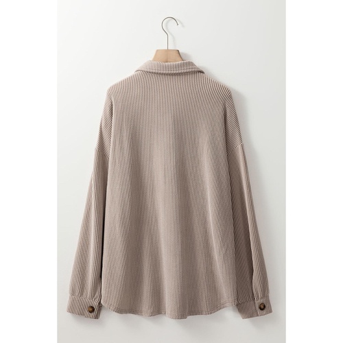Smoke Gray Solid Corded Drop Shoulder Plus Size Shacket - 1X - Main Image