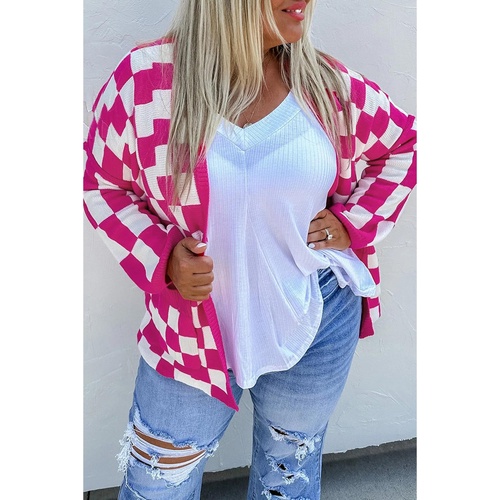 Bonbon Checkered Pattern Open Front Plus Size Cardigan - 2X - Main Image