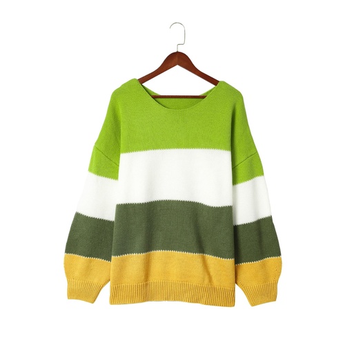 Green Plus Size Color Block Patchwork Sweater - 3X - Main Image