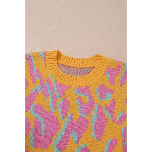 Bright Pink Plus Size Leopard Ribbed Trim Sweater - 1X - Main Image