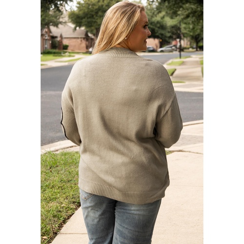 Dark Khaki Plus Size Big Flower Pattern High Neck Drop Shoulder Sweater - 2X - Main Image