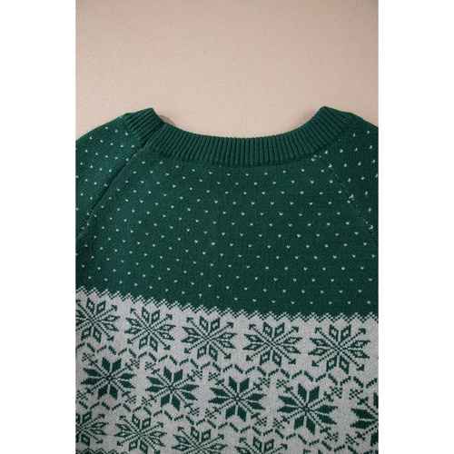 Green Christmas Snowflake Pattern Drop Shoulder Plus Size Sweater - 2X - Main Image