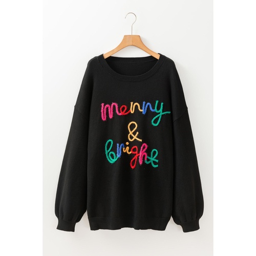 Black Tinsel Merry & Bright Round Neck Plus Size Sweater - 2X - Main Image