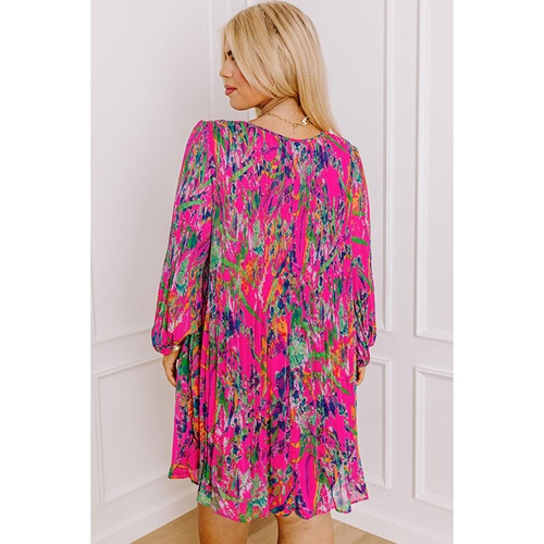 Rose Plus Size Abstract Floral Print Pleated Loose Dress - 1X - Main Image