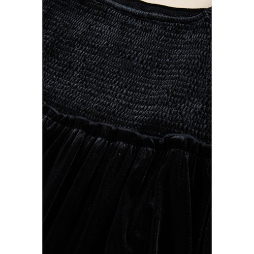 Black Velvet Flounce Sleeve Shirred Bodice Plus Babydoll Dress - 4X - Main Image