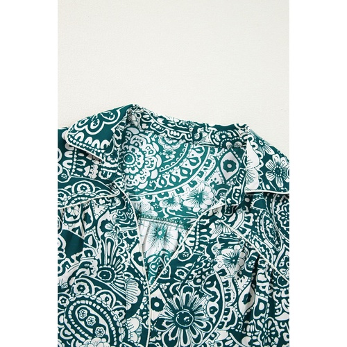 Green Floral Flounce Sleeve Split Neck Plus Size Dress - 2X - Main Image