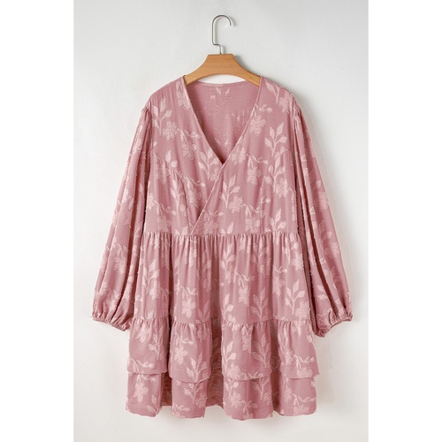 Peach Blossom Floral Surplice V Neck Tiered Ruffled Plus Size Dress - 1X - Main Image