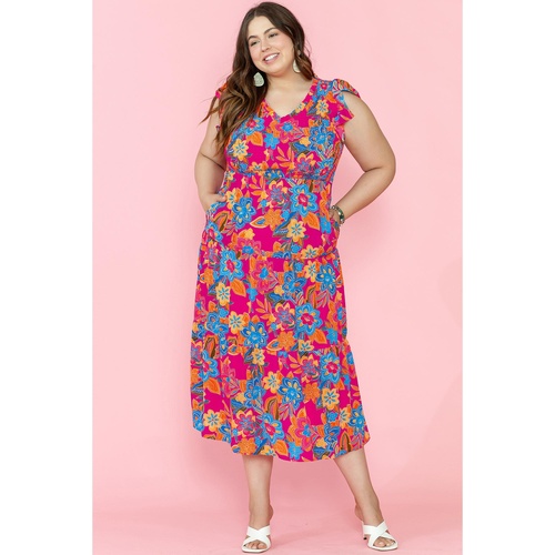 Red Floral Print Ruffled Sleeveless Plus Size Long Dress - 2X - Main Image