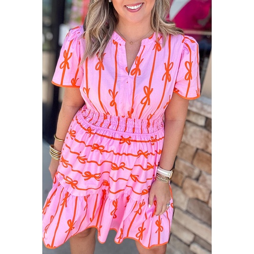 Rose Bow Tastic Clinched Waist Ruffled Plus Size Dress - 1X - Main Image