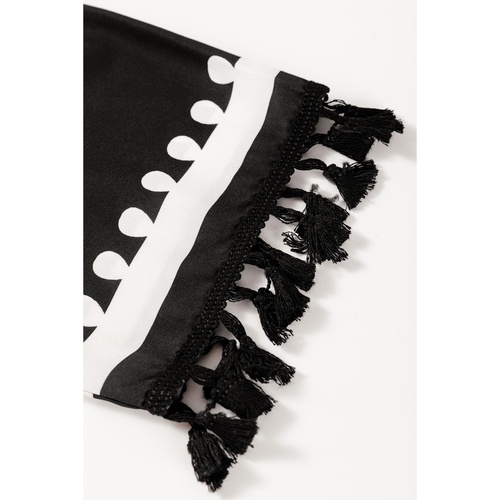 Black Plus Size Western Floral Print Fringed V Neck Dress - 2X - Main Image