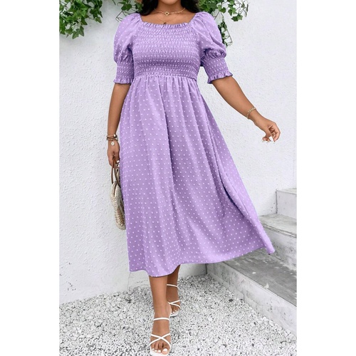 Wisteria Swiss Dot Smocked Frilled Neckline Short Sleeve Plus Size Dress - 3X - Main Image