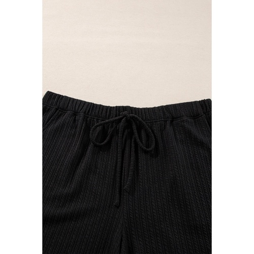 Black Textured Hoodie and Shorts Plus Size Two Piece Set - 2X - Main Image