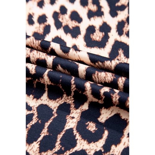 Black Leopard Patched Pocket Long Sleeve Top Plus Size Pants Set - 1X - Main Image