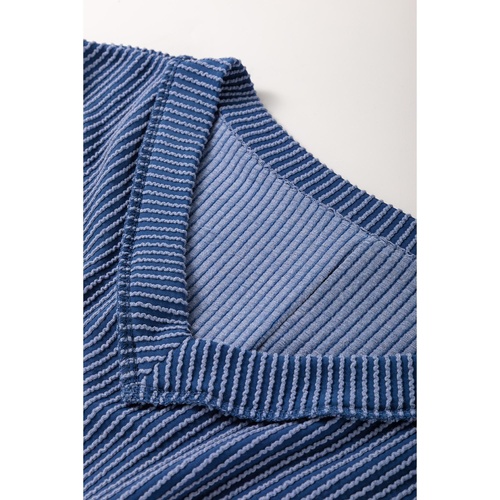 Sail Blue Ribbed V Neck Tee and Pants Plus Size Set - 1X - Main Image