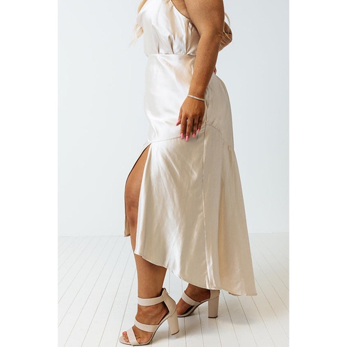 Azura Exchange Beige Satin Split Ruffled High Waist Plus Size Skirt - 1X - Main Image