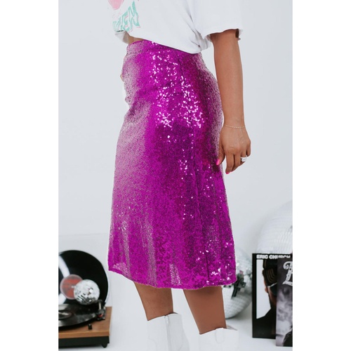 Violet Sequined High Waist Plus Size Midi Skirt - 3X - Main Image